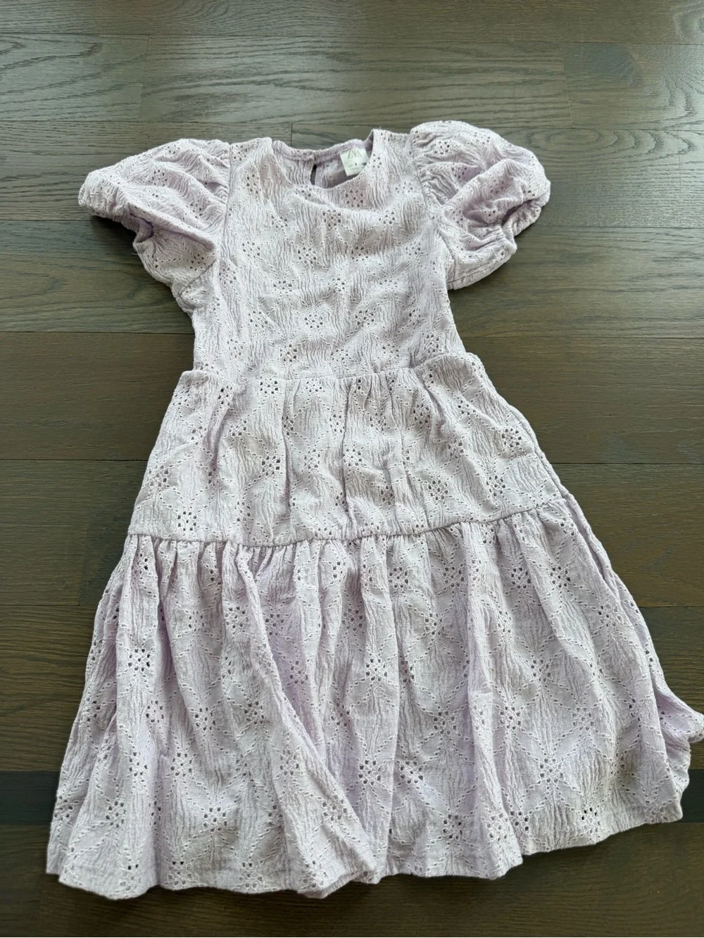Zara Lilac Eyelet Puff-Sleeve Tiered Dress